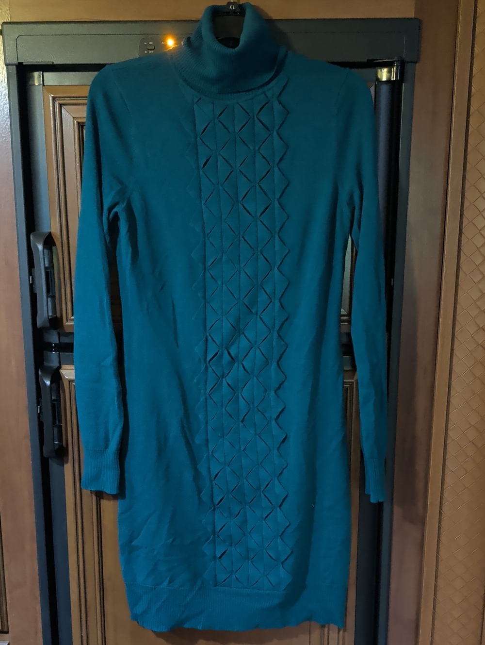 Diane Von Furstenberg Teal Turtleneck Sweater Midi Dress